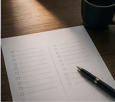 An unchecked accountability list and pen on a desk