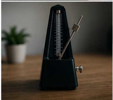 A black metronome marking a steady rhythm