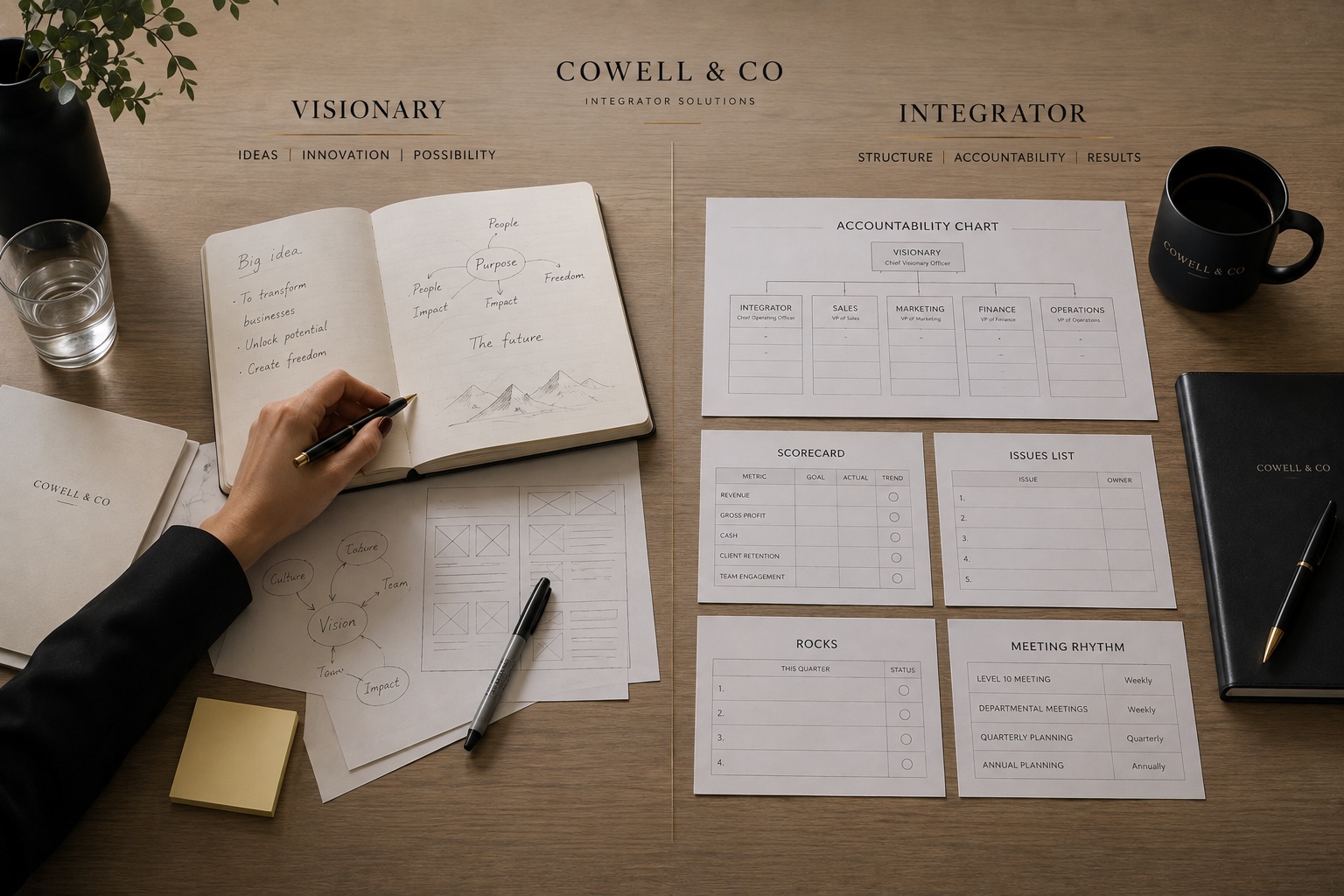 Visionary and Integrator roles: the Visionary brings ideas, innovation and possibility; the Integrator brings structure, accountability and results